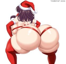 abridged-satoko ass ass ass_focus booty busty busty_female butt_crack butt_focus christmas christmas_outfit hakurei_reimu huge_ass reimu_hakurei tomboyist touhou twerking