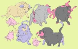 2n2n balls bovid bovine cattle feral genitals green_background group hi_res horn male mammal simple_background sketch_page