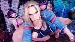 2futas 3d 3d_(artwork) balls barefoot cammy_white capcom feet foot_fetish futadom futanari futasub juri_han penis rebit street_fighter street_fighter_6 sucking_toes toes_sucking