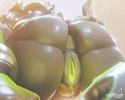 anus ass big_butt blizzard_entertainment bodily_fluids cum drooling_slime female genital_fluids genitals glowing glowing_cum glowing_genitalia hi_res huge_butt leaking_pussy_juice looking_at_viewer machine omnic orisa_(overwatch) overwatch plump_labia puffy_anus pussy rear_view robot sharkstuff solo taur unusual_bodily_fluids unusual_cum unusual_genital_fluids vaginal_fluids