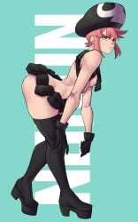 1girls ass curvy_female female jakuzure_nonon kill_la_kill light-skinned_female limn044 nudist_beach_uniform pink_eyes pink_hair short_hair solo_female