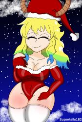 christmas christmas_clothing christmas_outfit hips huge_thighs juicy_thighs lucoa_(maidragon) thicc_thighs thick_legs thighs