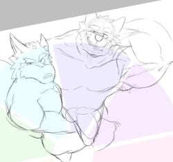 2boys 2males angry anthro bara biceps big_blue_bubble blue_fur buff bulge bulge_through_clothing bulge_through_swimsuit bulge_through_underwear bulge_under_clothes bulge_under_swimsuit crossover dick fox fox_ears fox_tail kaiju_paradise looking_at_viewer msm muscular muscular_male my_singing_monsters my_singing_monsters:_dawn_of_fire pecs purple_fur purple_skin roblox sexy smiley_face smiling sox_(msm) unfinished