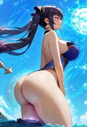 1girls ai_generated ass ass_expansion ass_focus black_hair blush breast_expansion breasts bursting_breasts choker confident earring genshin_impact giantess giantess_growth green_eyes growth hair hair_ornament half-closed_eyes horny huge_ass huge_breasts huge_thighs island jewelry leotard lolgtsenjoyer long_hair magic masturbation milf mona_(genshin_impact) ocean one-piece_swimsuit smile solo solo_female solo_focus star star_(symbol) thick_thighs thighs twintails water wide_hips