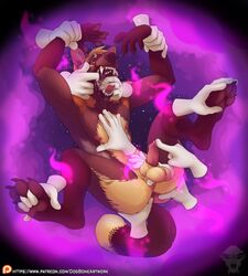 anthro balls better_version_at_source bounded conditional_dnp dog-bone feet furry head_grabbing magic male muzzle oral paws penis rubbing saliva solo spell spooky teeth