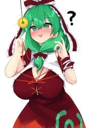 ? green_hair hypnosis kagiyama_hina large_breasts mind_control red_bow red_dress shinonome_zakuro touhou