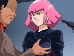 1girls gundam gundam_zz haman_karn pink_hair salmon_knight short_hair