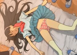 2010s 2011 bad_source black_hair closed_eyes crotch_seam drool drooling eyes_closed female_focus hair hair_ornament headband kitsu_chiri light-skinned_female light_skin long_hair lying lying_on_back on_back panties polka_dot polka_dot_panties saliva sayonara_zetsubou_sensei school_uniform seifuku serafuku skirt skirt_lift sleeping solo_female thighhighs thighs underwear uniform yamija you_gonna_get_raped zettai_ryouiki