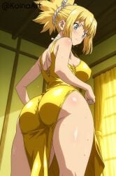 ai_generated ass blonde_hair blue_eyes dr.stone dress female from_behind from_below golden_dress huge_ass huge_breasts kohaku kohaku_(dr.stone) koinaart stable_diffusion thick_ass thick_thighs