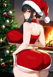 ai_generated before_sex big_ass big_breasts black_hair christmas christmas_clothing christmas_outfit clothed creamy_ai light_skin poor_quality red_eyes sexy_body sexy_clothing spy_x_family thick_thighs yor_briar yor_forger