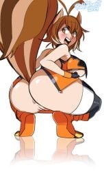 anus ass ass blazblue bottomless bottomless_female crouch crouching looking_at_viewer makoto_nanaya pussy radlionheart squatted squatting squatting_female squirrel_tail