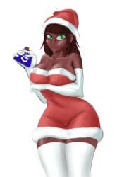 :3 afro armwear big_breasts chocolate chocolate_bar christmas christmas_dress christmas_hat christmas_outfit female female_only legwear looking_at_viewer stockings white_armwear white_legwear white_stockings