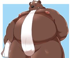 12beat13 anthro bear beat_you_(artist) blush bulge clothing fundoshi japanese_clothing male male_only mammal simple_background solo underwear