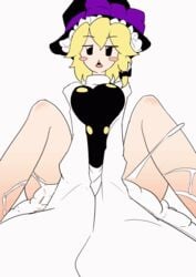 :< animated blonde_hair blush bottomless cookie_(touhou) cowgirl_position cum cute ejaculation hat honolulu_(edit) implied_sex long_sleeves marisa_kirisame pale-skinned_female pov scary sorry_carl terrifying touhou witch witch_hat yuuhi_(cookie)