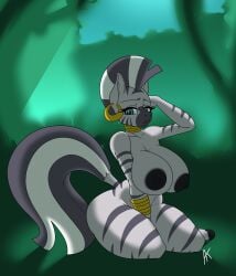 absurd_res anthro appelknekten big_breasts breasts equid equine female friendship_is_magic hasbro hi_res huge_breasts jewelry kneeling mammal my_little_pony nude outside solo tagme zebra zecora_(mlp)