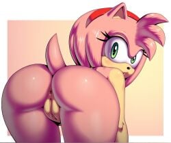 ai_generated amy_rose ass asshole bending_over green_eyes looking_at_viewer sonic_(series) sonic_the_hedgehog_(series)