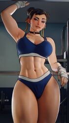 athletic_female big_breasts capcom chun-li curvy curvy_figure hourglass_figure milf sports_bra sportswear street_fighter