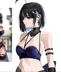 1girls adult adult_female ahoge antenna_hair armband bare_belly bare_chest bare_midriff bare_shoulders bare_skin belly black_hair black_hair_female blue_bra blue_hair blue_hair_female blue_underwear bra breasts brown_eyes brown_eyes_female busty busty_female busty_girl collarbone cross_hair_ornament dot_nose ear_piercing ear_piercings earrings exposed_belly exposed_chest exposed_midriff exposed_shoulders exposed_skin fair_skin female female_focus female_naked female_only frilled_bra frilled_underwear hair_between_eyes hair_ornament hair_ornaments half_naked half_nude irene_(kanniiepan) kanniiepan lace-trimmed_bra lace_bra lace_underwear laced_bra laced_underwear lean_body lean_figure light-skined_female light-skinned light-skinned_female light_skin light_skin_female light_skinned light_skinned_female lips mature mature_female medium_breasts medium_hair midriff mole mole_under_eye multicolored_hair naked naked_female naked_woman narrow_waist nude nude_female nudity original original_art original_artwork original_character original_characters pale pale-skinned_female pale_skin pale_skinned_female partially_naked pierced_ear pierced_ears ribbon_bra semi_nude shoulders sideboob simple_background slender_body slender_waist slim_girl slim_waist smooth_skin solo standing thin_waist underwear underwear_only upper_body white-skinned_female white_background white_skin white_skinned_female