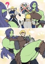 1boy 1boy1girl 1girls artist_request bigger_female comic comic_page female orc orc_female size_difference tagme_(artist) taller_female taller_girl wholesome