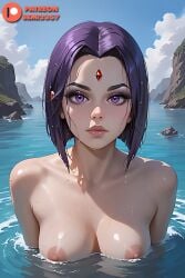 ai_generated breasts female horny huge_breasts lake lips looking_at_viewer mountain nipples nude nude_female patreon patreon_logo patreon_username purple_eyes purple_hair raven raven_(dc) solo solo_female teen_titans teenager wet wet_body