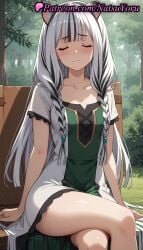 1girls ai_generated animal_ears anime anime_style asian atla_fayon bangs bench black_hair blunt_bangs blush braid breasts bust busty cat_ears closed_eyes closed_eyes closed_mouth collarbone cross-laced_dress crossed_legs dress facing_viewer feet_out_of_frame female female_focus female_only forest green_dress grey_hair hentai legs long_hair multicolored_hair natsuyoru nature official_alternate_costume official_alternate_hairstyle on_bench outdoors short_sleeves silver_hair sitting small_breasts solo solo_female streaked_hair tate_no_yuusha_no_nariagari the_rising_of_the_shield_hero thighs tiger_ears tiger_girl tree twin_braids two-tone_dress two-tone_hair very_long_hair voluptuous voluptuous_female white_dress white_hair