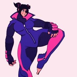 animated big_breasts bodysuit breasts cdlum clothed crazy_eyes eyepatch feet idle_animation jumpsuit juri_han stirrup_legwear street_fighter street_fighter_v thick_thighs thighs toes twin_drills unzipped_bodysuit wardrobe_malfunction