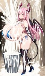 ai_generated breasts_bigger_than_head cum cum_bucket cum_collecting cum_drip cum_everywhere cum_explosion cum_on_body cum_on_breasts cum_on_face demon demon_girl demon_horns demon_tail disembodied_penis elf_ears engulfing_paizuri enormous_breasts ftggtgg gigantic_breasts horn horns huge_breasts hyper large_breasts massive_breasts paizuri pink_hair pointy_ears succubus succubus_horns succubus_tail succubus_wings tail wings