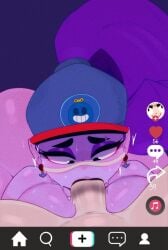 big_penis blowjob brawl_stars dripping_saliva emz_(brawl_stars) gus_(brawl_stars) light_skin purple_skin saliva saliva_on_penis saliva_trail zombie_girl