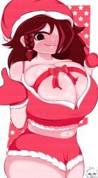 bezudraw breasts brown_hair christmas christmas_outfit clothing friday_night_funkin friday_night_funkin_mod large_breasts smile tagme trepidation_gf_(friday_night_funkin) watermark