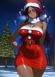 ai_generated christmas christmas_outfit dark_skin gintoai shihouin_yoruichi