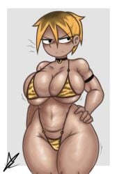 1girls angry angry_face annoyed big_breasts bikini cleavage huge_breasts kelvin_hiu max_nzart sweat sweatdrop taiga_(kelvinhiu) tiger_print