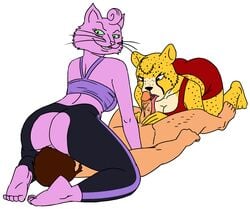 anthro barefoot bojack_horseman breasts brown_hair cheetah cleavage clothed clothing domination faceless_male facesitting feline fellatio female femdom fur green_eyes grin group group_sex hair human human_on_anthro interspecies leggings licking male mammal penis pink_fur princess_carolyn redout sex smile straight threesome tongue tongue_out white_fur yellow_fur yoga_pants zeigram