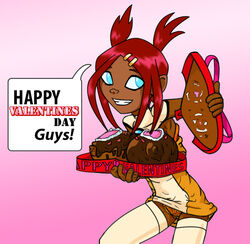 big_breasts breasts chocolate clothing dark-skinned_female dark_skin dress female female_only jim_sugomi nipples panties sari_sumdac solo straight_hair tease transformers transformers_animated valentine