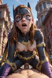 ai_generated barbara_gordon batgirl breasts costume dc_comics orgasm pov red_hair riding sex small_breasts