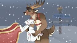 anal anal_sex animated anthro balls canid canine clenched_teeth closed_eyes deer duo fennec_fox fox genitals harness male male/male mammal new_world_deer penetration penis reindeer size_difference snow stomach_bulge teeth true_fox unknown_artist