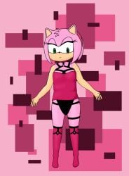 amy_rose clothed green_eyes long_socks micron micron_(artist) pink_body pink_hair sonic_(series) sonic_the_hedgehog_(series)