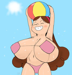 1girls 2017 alternate_breast_size beach_ball bikini blush blush_stickers braces breasts brown_hair cameltoe cleavage closed_eyes disney disney_channel female female_only gigantic_breasts godalmite gravity_falls hairband human hyper hyper_breasts long_hair mabel_pines outdoors pink_bikini small_but_busty smile smooth_skin solo source_request standing sweat top_heavy very_long_hair watermark wet