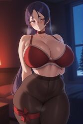 1girls ai_generated bra breasts christmas fate/grand_order fate_(series) female hi_res hips huge_breasts long_hair mature_female milf minamoto_no_raikou_(fate/grand_order) naughty_face purple_eyes purple_hair stuffyai thick_thighs thighs wide_hips