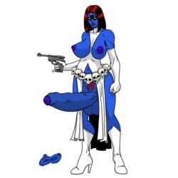 1futa areolae big_breasts big_penis big_testicles breasts dickgirl doomington erect_nipples foreskin futa_only futanari futaverse gun intersex marvel mystique nipples partially_retracted_foreskin penis solo testicles uncut weapon x-men