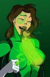 1girls bodysuit breasts brown_hair covered_breasts dark-skinned_female dc dc_comics disembodied_penis erect facial_mark fellatio green_eyes green_lantern green_lantern_(series) green_lantern_corps hard_light jessica_cruz licking_penis long_hair open_mouth oral power_ring ring stickymon tagme teeth tongue tongue_out veins veiny veiny_penis