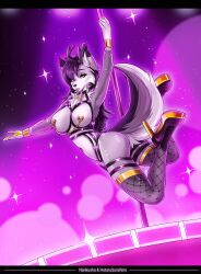 accessory anthro appeal artist_collaboration ass big_breasts binding black_hair bondage bound breasts canid canine canis chains choker clothed clothing collar dancing deer digital_media_(artwork) feet female fluffy footwear full-length_portrait fur hi_res high_heel high_heels horn hotarusunshine hybrid jewelry latex looking_at_viewer mammal narikusha necklace nipples nude open_mouth paws piercing pole pole_dancing portrait shoes simple_background solo stripper striptease tail translucent undressing white_body white_fur wolf