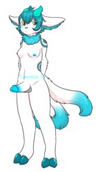 anthro balls blue_fur blue_hair blush breasts erection feline fur hair herm hooves horn intersex invalid_tag mammal markings mia_(twilicious) multi_tail nipples penis twilicious