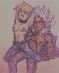 blank_background blood bondage gay joey_wheeler jounouchi_katsuya nonconsensual pants_unzipped parasite_monarch shirtless spiky_hair yami_marik yu-gi-oh! yu-gi-oh!_duel_monsters