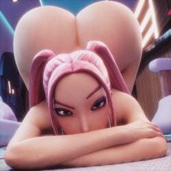 airplane asian asian_female ass blender butt_up_face_down detailed_background drakepowers face_down_ass_up fortnite fortnite:_battle_royale huge_ass interior interior_background kpop_demon_hunters looking_at_viewer mira_(kpop_demon_hunters) on_floor pink_hair tagme