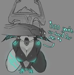 1boy 1boy1girl 1girls big_penis bluper breasts cant_see_the_haters cock_worship dialogue female helmet imp imp_midna kneeling large_penis male midna nintendo nipples penis penis_on_face penis_over_eyes piercing pointy_ears precum shortstack text the_legend_of_zelda tongue twilight_princess veiny_penis
