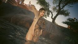 blonde_female blonde_hair breasts breasts cyberpunk_2077 hot_spring naked naked_female nipples nude nude_female pussy vagina valerie_(cyberpunk_2077)