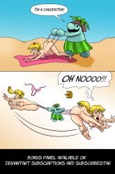 ass ass_focus ass_up assisted_exposure barefoot beach beach_background beach_towel bikini bikini_pull blonde_hair boobs butt butt_crack chuckster comic comic_page crazycolumbina embarrassed embarrassed_nude_female face_down_ass_up feet mario_(series) ponytail princess_peach screaming slapstick slapstick_humor super_mario_bros. super_mario_sunshine topless topless_female wardrobe_malfunction wedgie wedgie_fetish wedgied_female wedgies