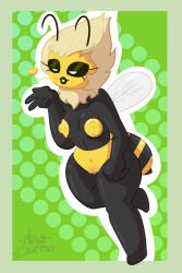 absurd_res antennae_(anatomy) anthro arthropod bee blonde_hair eyeshadow female flat_chested fur hair hi_res hymenopteran insects kissing lilith_(minusdanna) lipstick makeup minusdanna nipples nude short_stack solo white_eyes