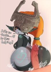 1boy 1boy1girl 1girls ass assjob bluper blush breasts buttjob dialogue female helmet huge_ass huge_cock imp imp_midna large_ass large_penis looking_at_viewer looking_back male midna nintendo onomatopoeia penis pointy_ears shaking_ass shortstack text the_legend_of_zelda twilight_princess veiny_penis wide_hips