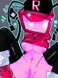1girls areolae bottomless breasts breasts_out dated female female_only forsaken_(roblox) munooo137 nipples pink_body pussy roblox roblox_game robloxian robot self_upload tagme tv_head tv_screen veeronica